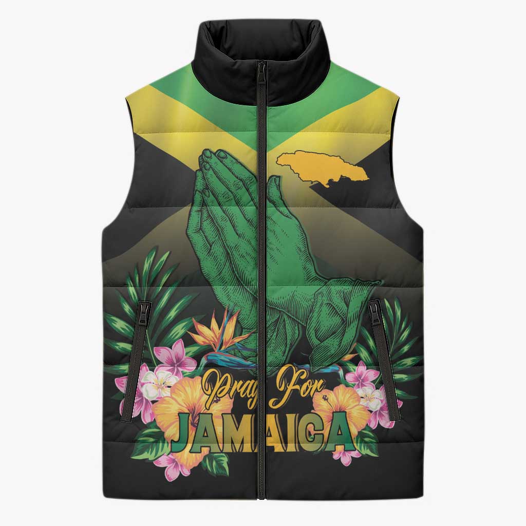 Personalized Pray For Jamaica Sleeveless Puffer Jacket Jamaica Strong - Wonder Print Shop
