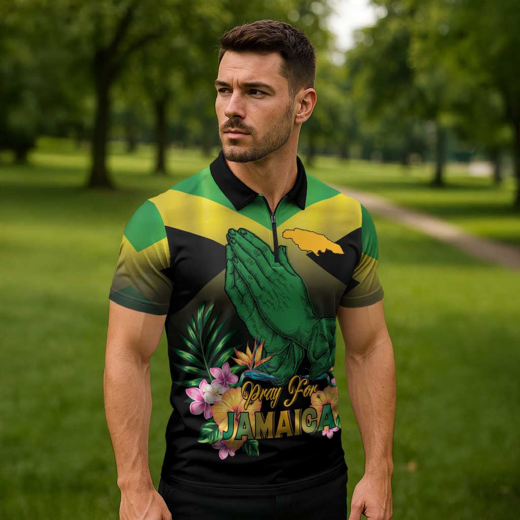 Personalized Pray For Jamaica Zipper Polo Shirt Jamaica Strong - Wonder Print Shop