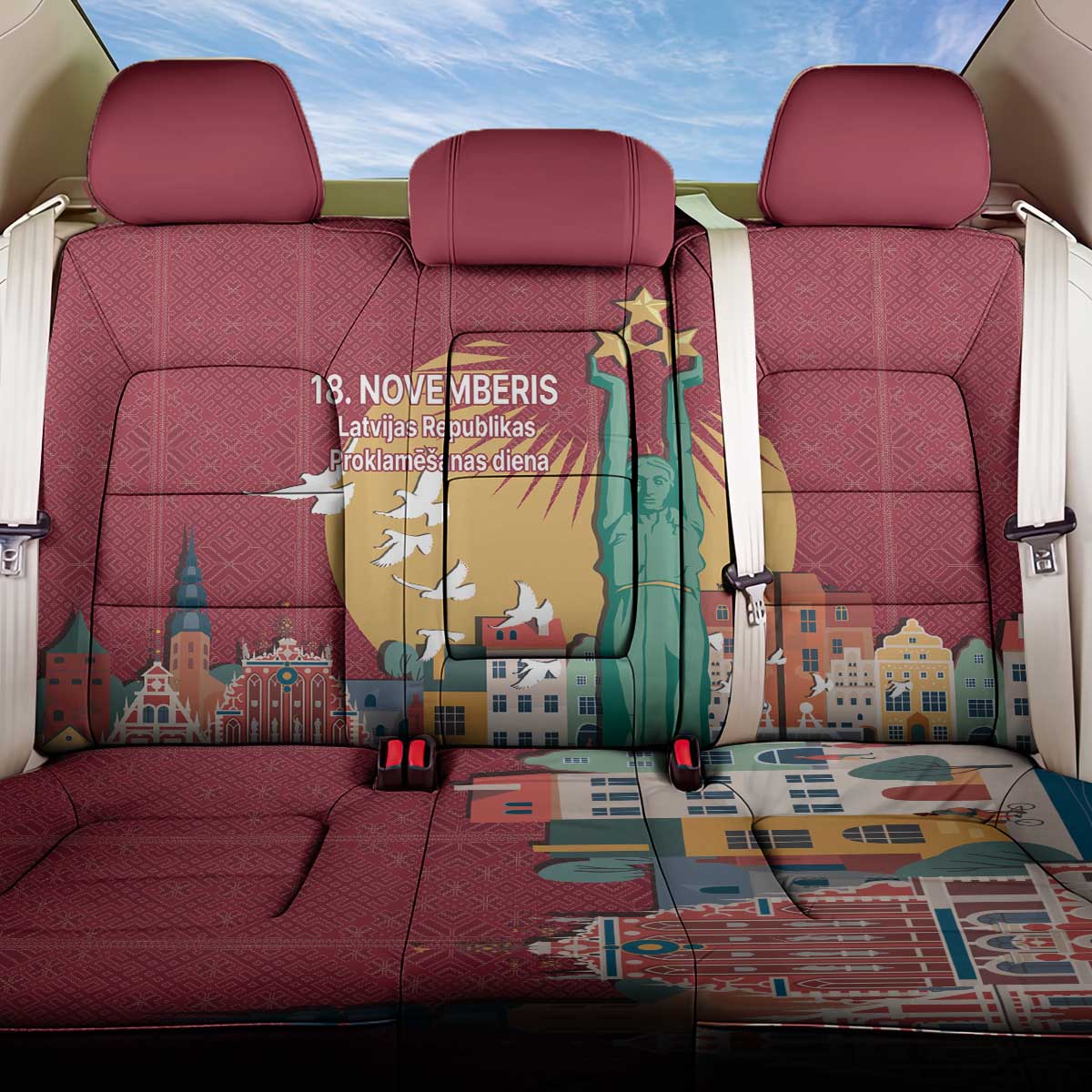 Latvia Independence Day Back Car Seat Cover Latvija with Freedom Monument