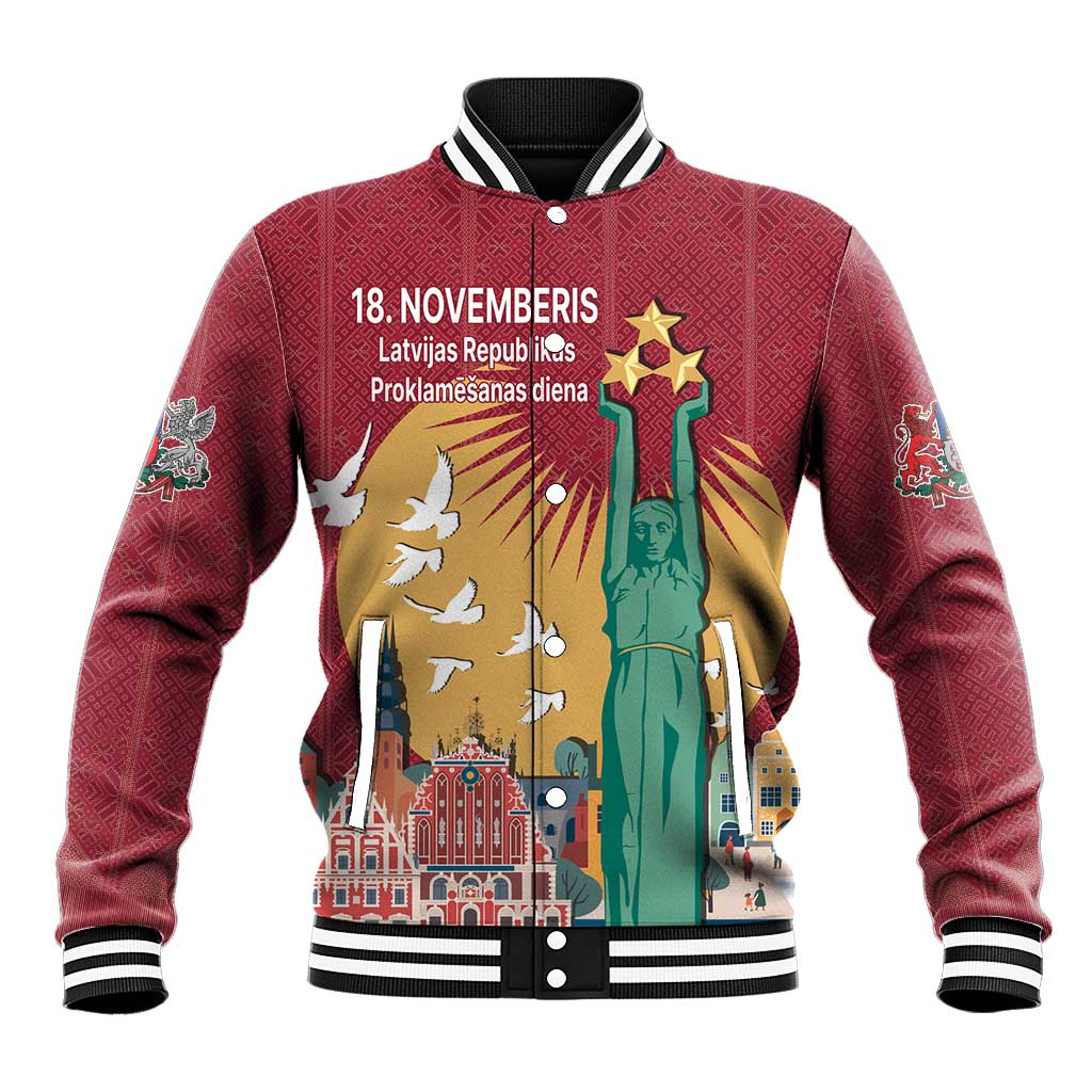Latvia Independence Day Baseball Jacket Latvija with Freedom Monument