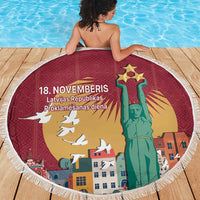 Latvia Independence Day Beach Blanket Latvija with Freedom Monument