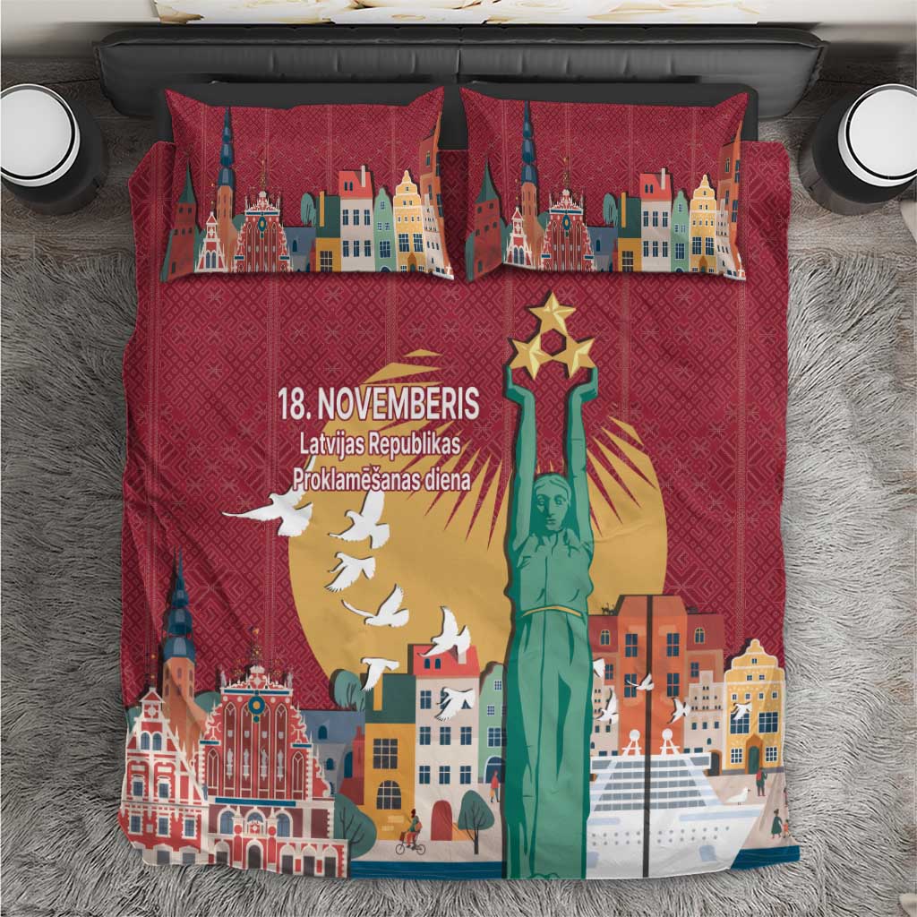 Latvia Independence Day Bedding Set Latvija with Freedom Monument