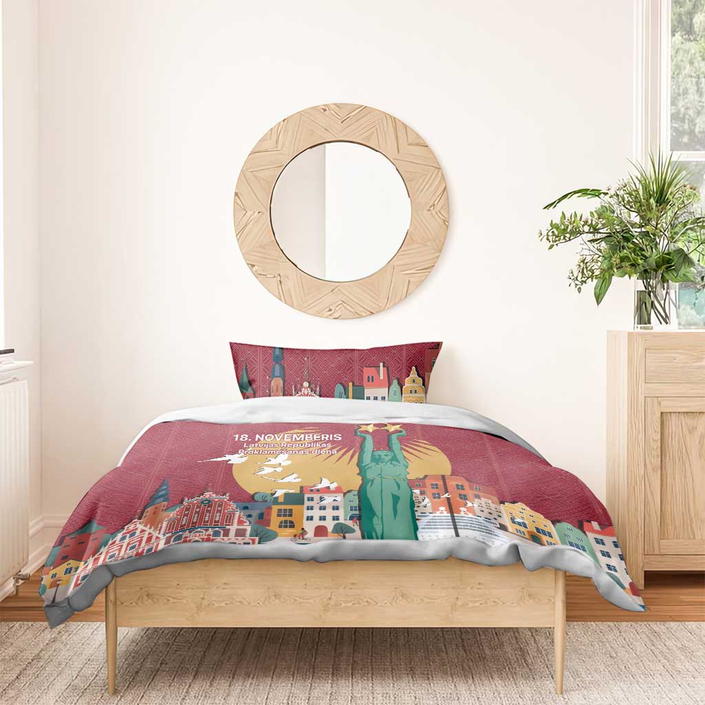 Latvia Independence Day Bedding Set Latvija with Freedom Monument