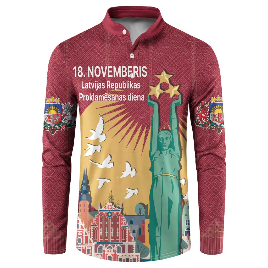 Latvia Independence Day Button Sweatshirt Latvija with Freedom Monument
