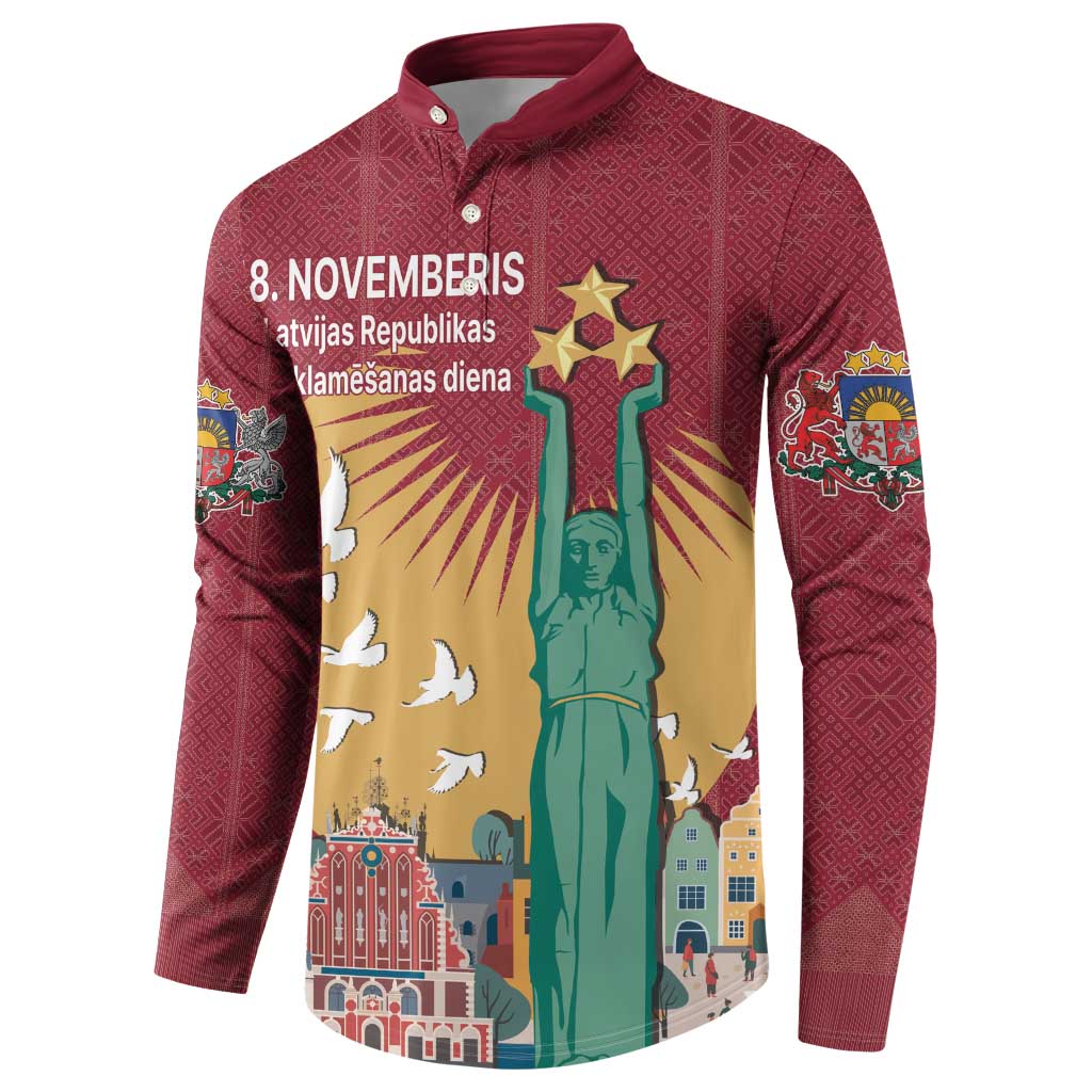 Latvia Independence Day Button Sweatshirt Latvija with Freedom Monument