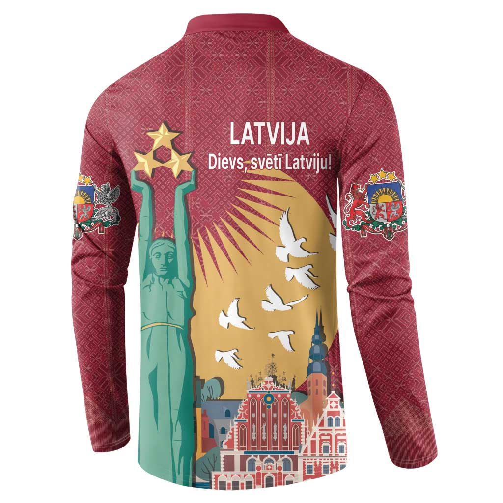Latvia Independence Day Button Sweatshirt Latvija with Freedom Monument