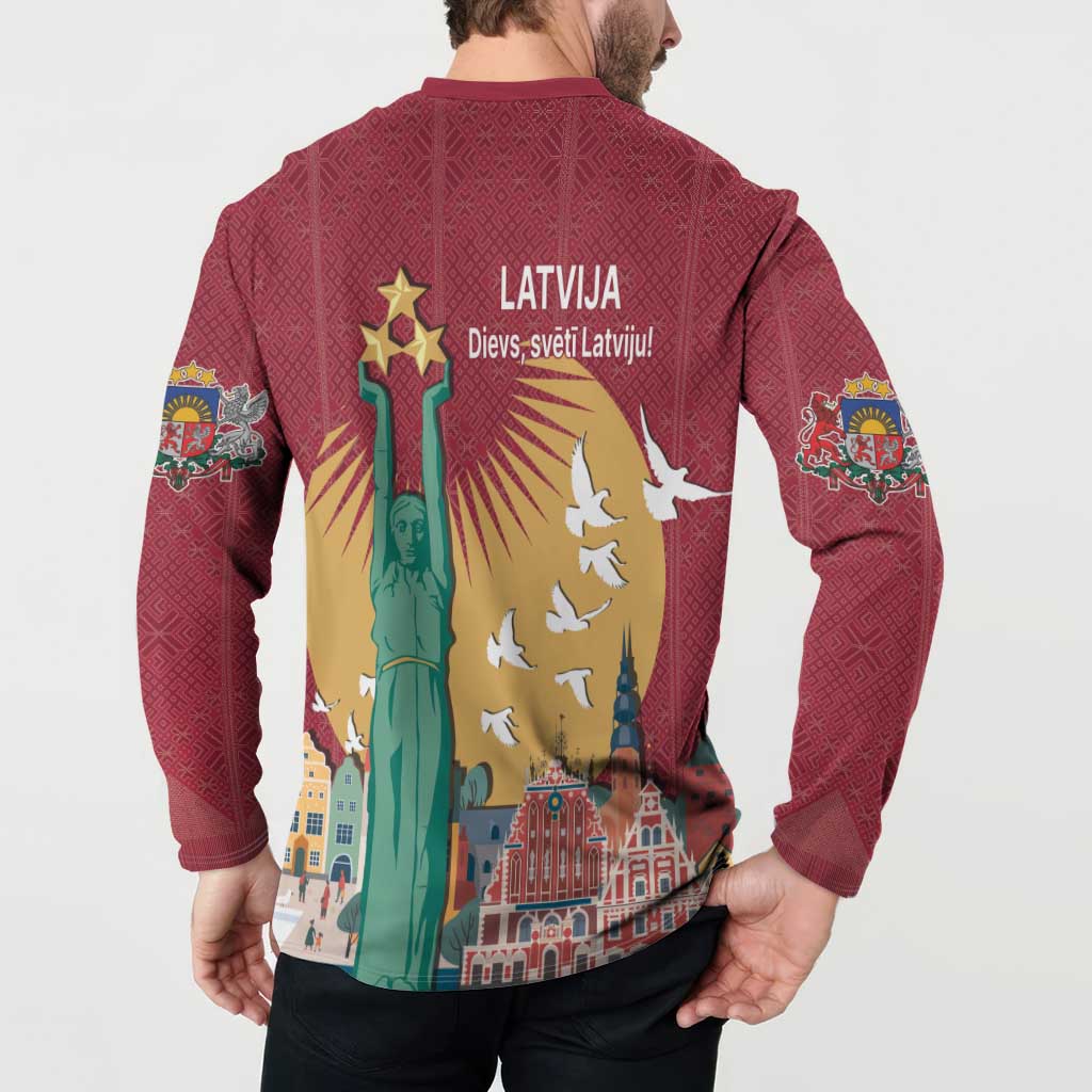 Latvia Independence Day Button Sweatshirt Latvija with Freedom Monument