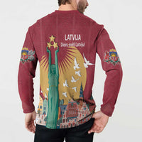 Latvia Independence Day Button Sweatshirt Latvija with Freedom Monument