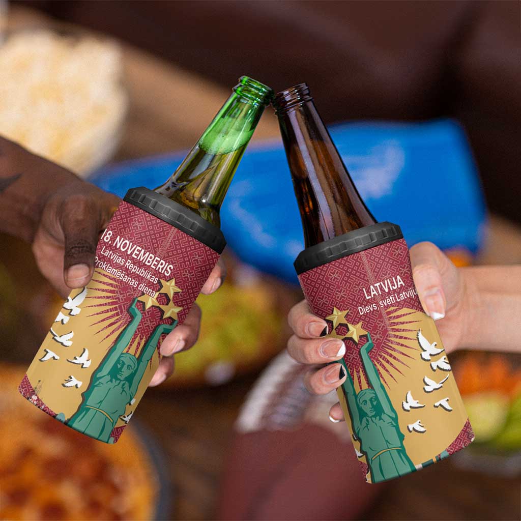 Latvia Independence Day 4 in 1 Can Cooler Tumbler Latvija with Freedom Monument