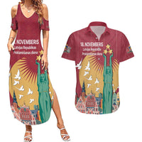 Latvia Independence Day Couples Matching Summer Maxi Dress and Hawaiian Shirt Latvija with Freedom Monument