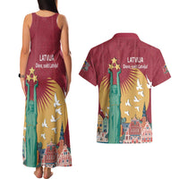 Latvia Independence Day Couples Matching Tank Maxi Dress and Hawaiian Shirt Latvija with Freedom Monument