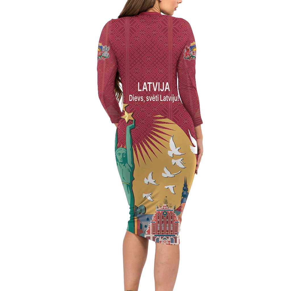 Latvia Independence Day Family Matching Long Sleeve Bodycon Dress and Hawaiian Shirt Latvija with Freedom Monument