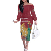 Latvia Independence Day Family Matching Off The Shoulder Long Sleeve Dress and Hawaiian Shirt Latvija with Freedom Monument