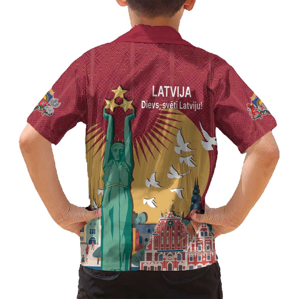 Latvia Independence Day Family Matching Off Shoulder Maxi Dress and Hawaiian Shirt Latvija with Freedom Monument