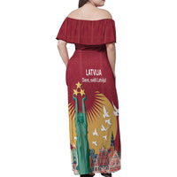 Latvia Independence Day Family Matching Off Shoulder Maxi Dress and Hawaiian Shirt Latvija with Freedom Monument
