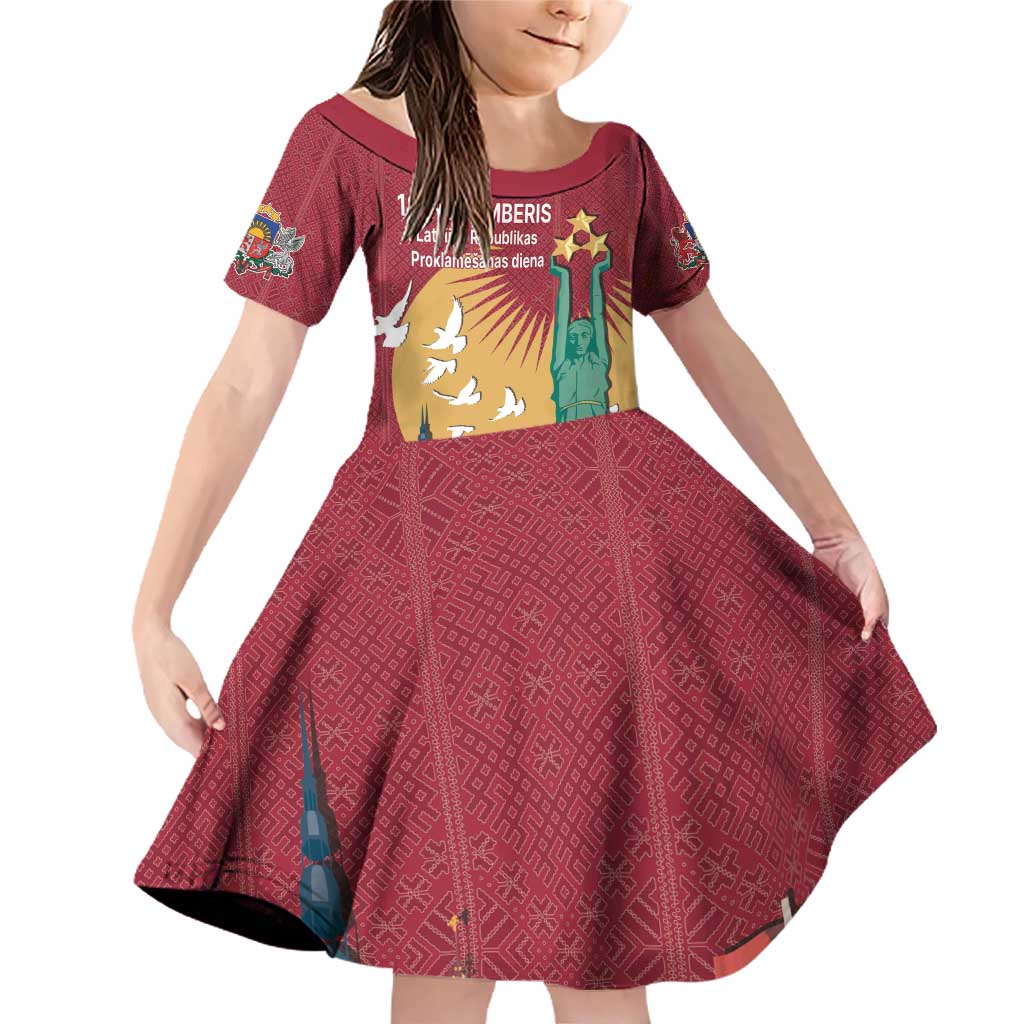 Latvia Independence Day Family Matching Off Shoulder Short Dress and Hawaiian Shirt Latvija with Freedom Monument
