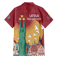 Latvia Independence Day Family Matching Off Shoulder Short Dress and Hawaiian Shirt Latvija with Freedom Monument