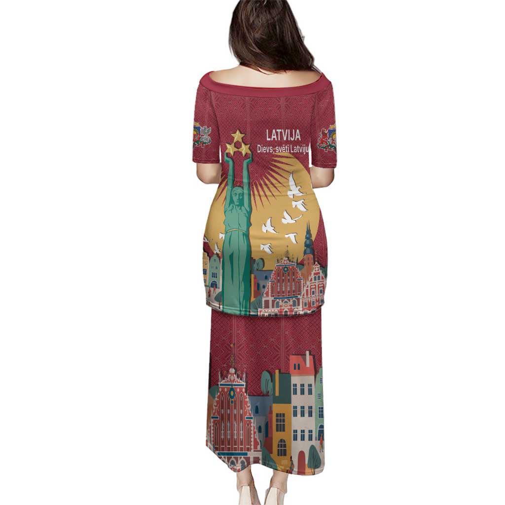 Latvia Independence Day Family Matching Puletasi and Hawaiian Shirt Latvija with Freedom Monument