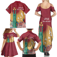 Latvia Independence Day Family Matching Summer Maxi Dress and Hawaiian Shirt Latvija with Freedom Monument