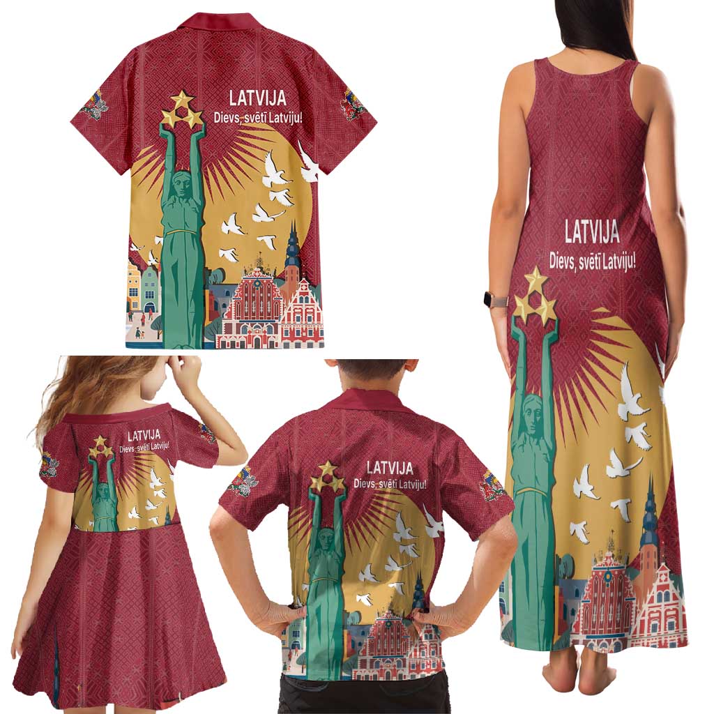 Latvia Independence Day Family Matching Tank Maxi Dress and Hawaiian Shirt Latvija with Freedom Monument