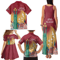 Latvia Independence Day Family Matching Tank Maxi Dress and Hawaiian Shirt Latvija with Freedom Monument