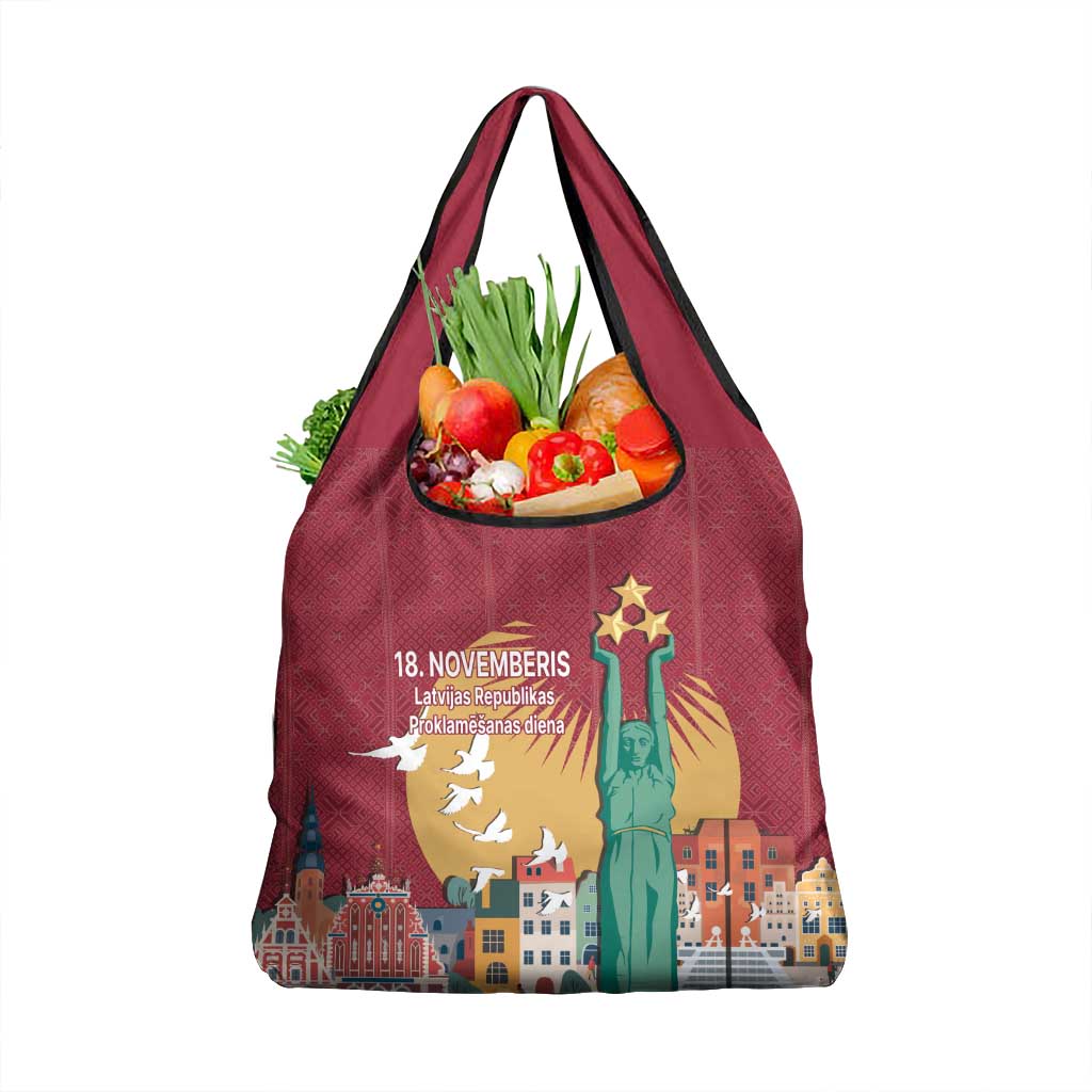 Latvia Independence Day Grocery Bag Latvija with Freedom Monument