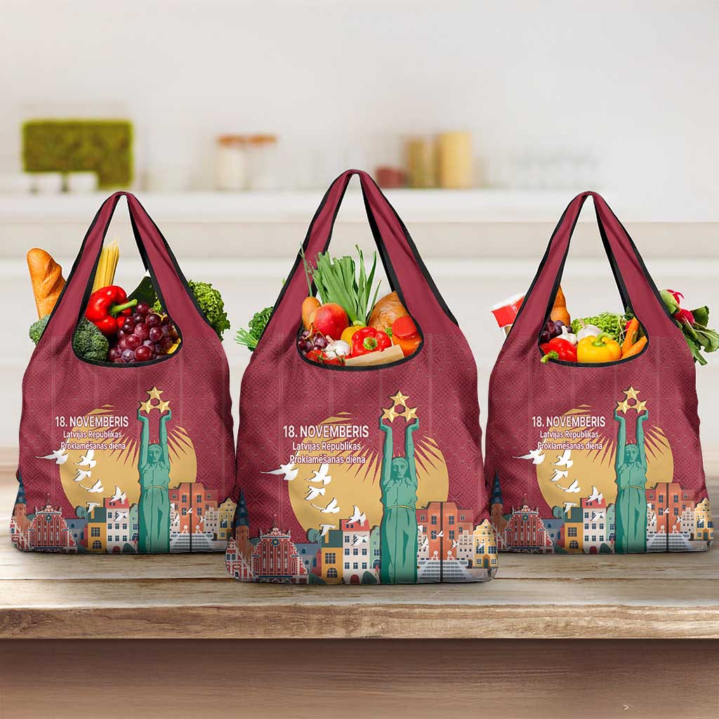Latvia Independence Day Grocery Bag Latvija with Freedom Monument