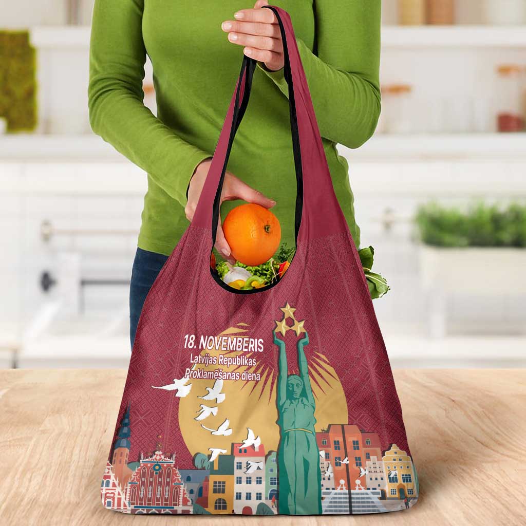 Latvia Independence Day Grocery Bag Latvija with Freedom Monument