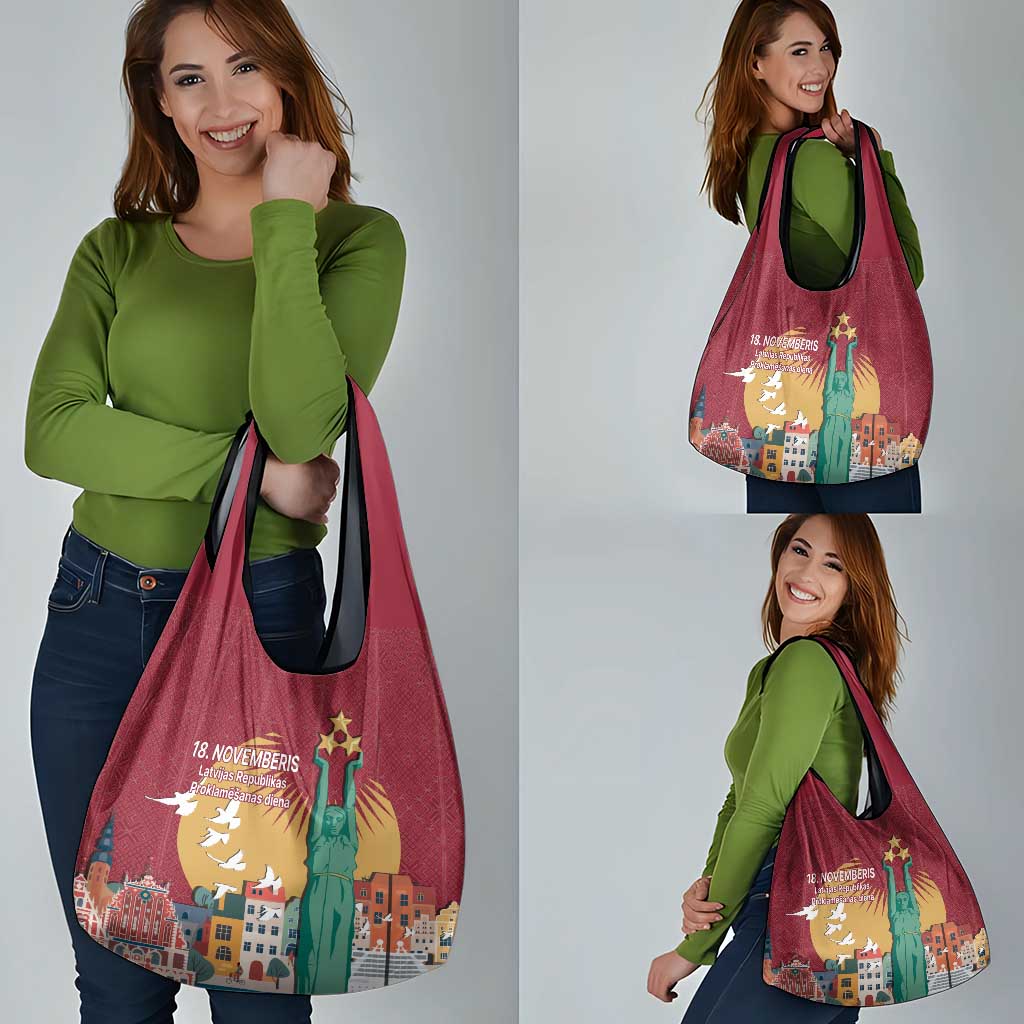 Latvia Independence Day Grocery Bag Latvija with Freedom Monument