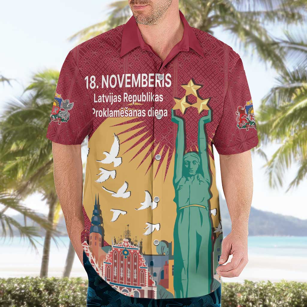 Latvia Independence Day Hawaiian Shirt Latvija with Freedom Monument