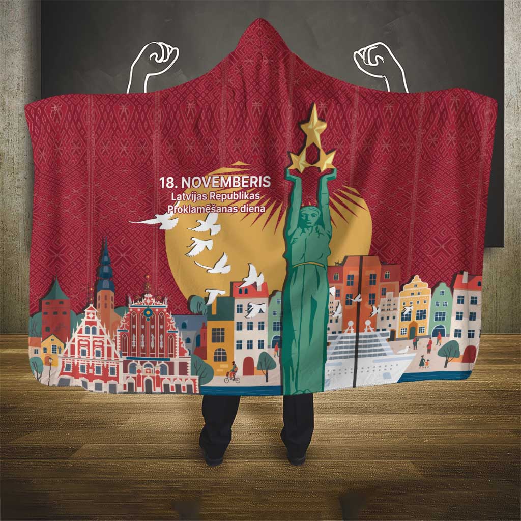 Latvia Independence Day Hooded Blanket Latvija with Freedom Monument