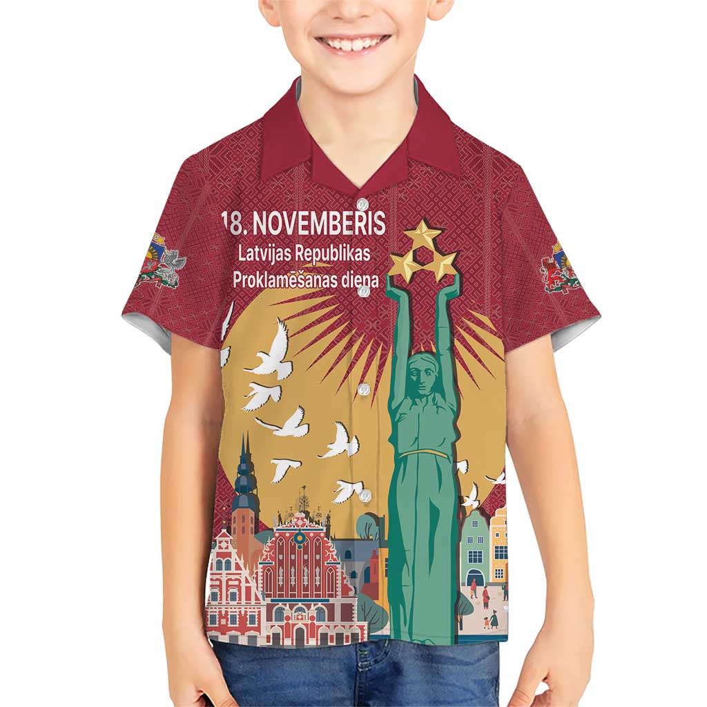 Latvia Independence Day Kid Hawaiian Shirt Latvija with Freedom Monument