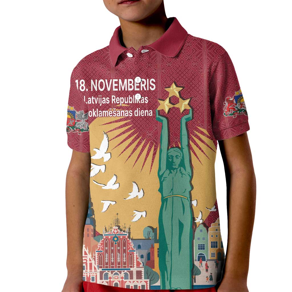 Latvia Independence Day Kid Polo Shirt Latvija with Freedom Monument