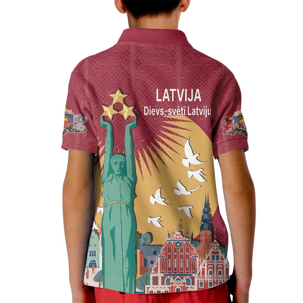 Latvia Independence Day Kid Polo Shirt Latvija with Freedom Monument
