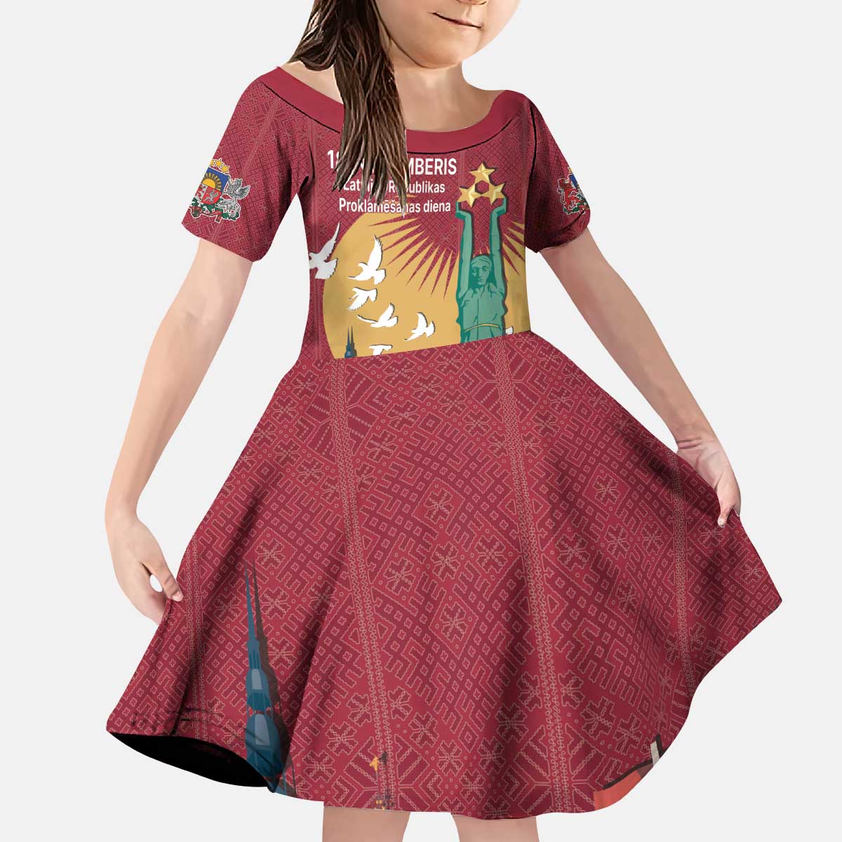 Latvia Independence Day Kid Short Sleeve Dress Latvija with Freedom Monument