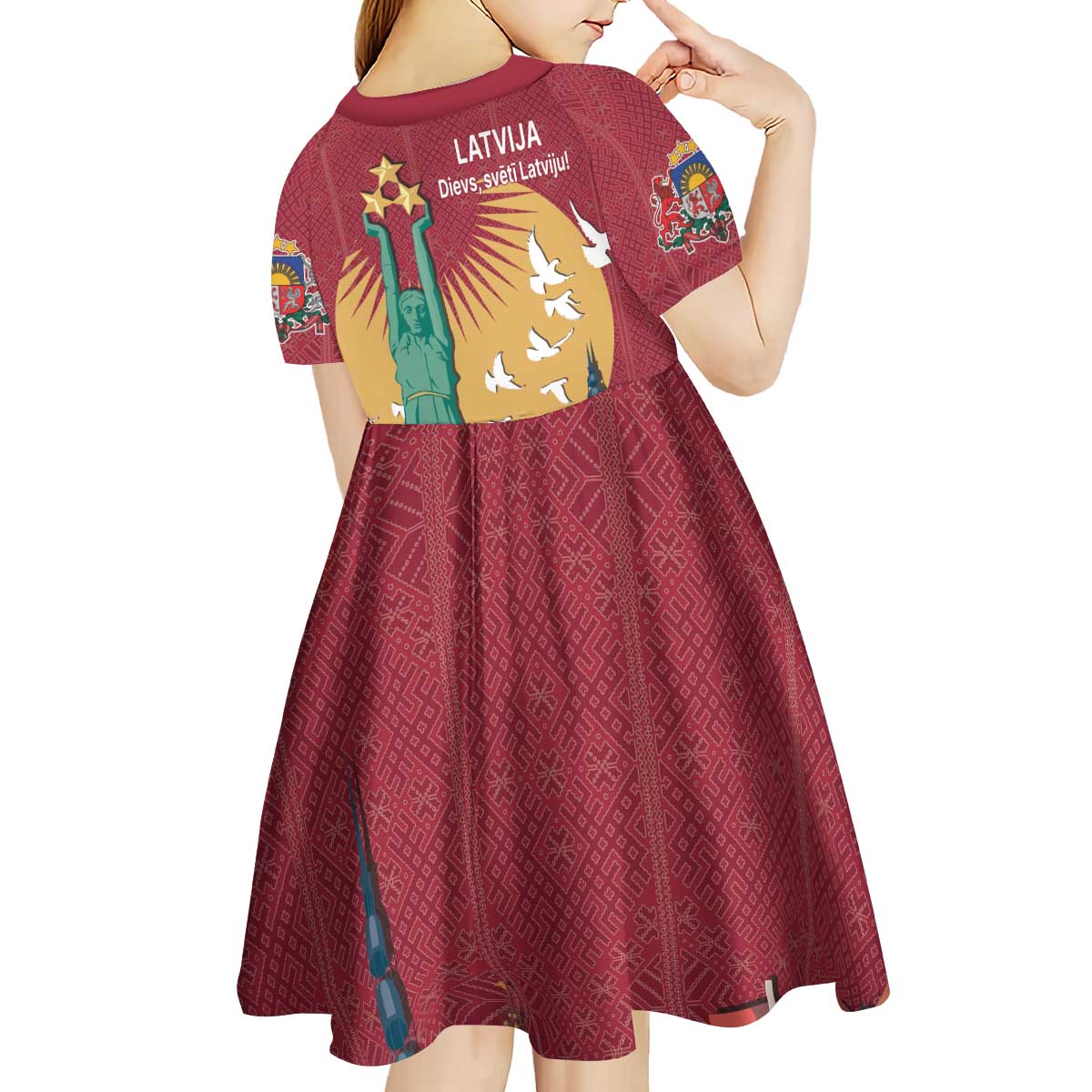 Latvia Independence Day Kid Short Sleeve Dress Latvija with Freedom Monument