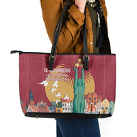 Latvia Independence Day Leather Tote Bag Latvija with Freedom Monument