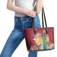 Latvia Independence Day Leather Tote Bag Latvija with Freedom Monument