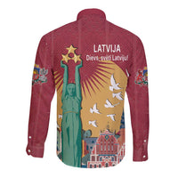 Latvia Independence Day Long Sleeve Button Shirt Latvija with Freedom Monument
