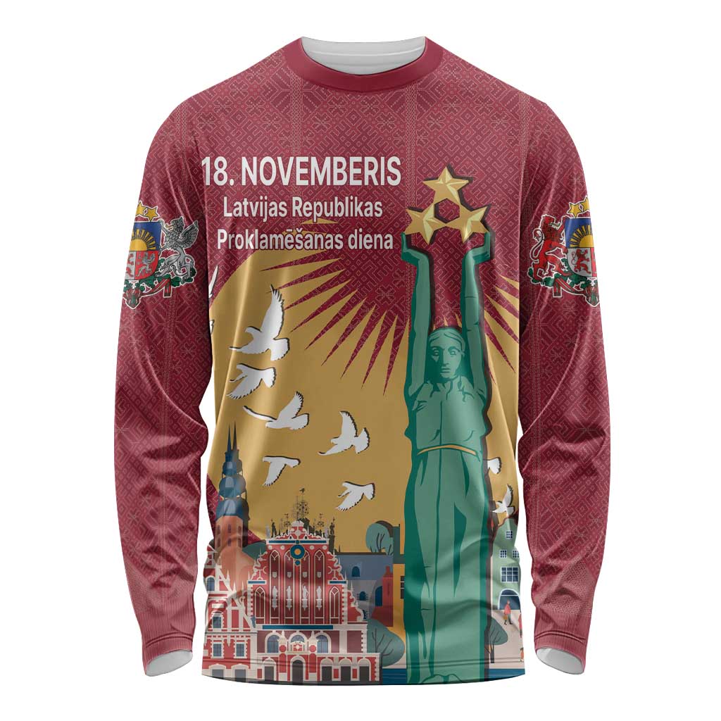 Latvia Independence Day Long Sleeve Shirt Latvija with Freedom Monument