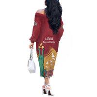 Latvia Independence Day Off The Shoulder Long Sleeve Dress Latvija with Freedom Monument