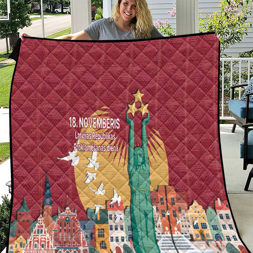 Latvia Independence Day Quilt Latvija with Freedom Monument