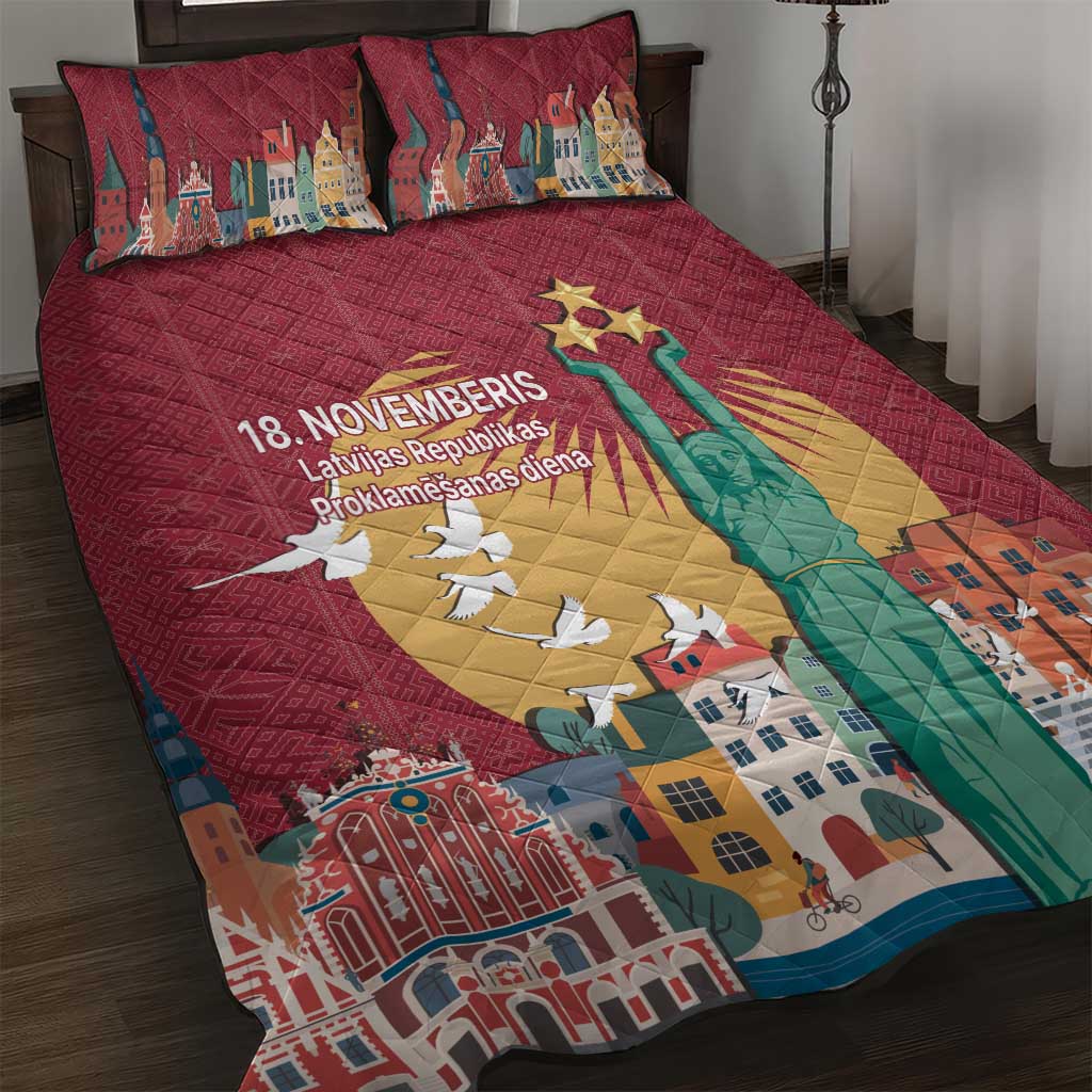 Latvia Independence Day Quilt Bed Set Latvija with Freedom Monument