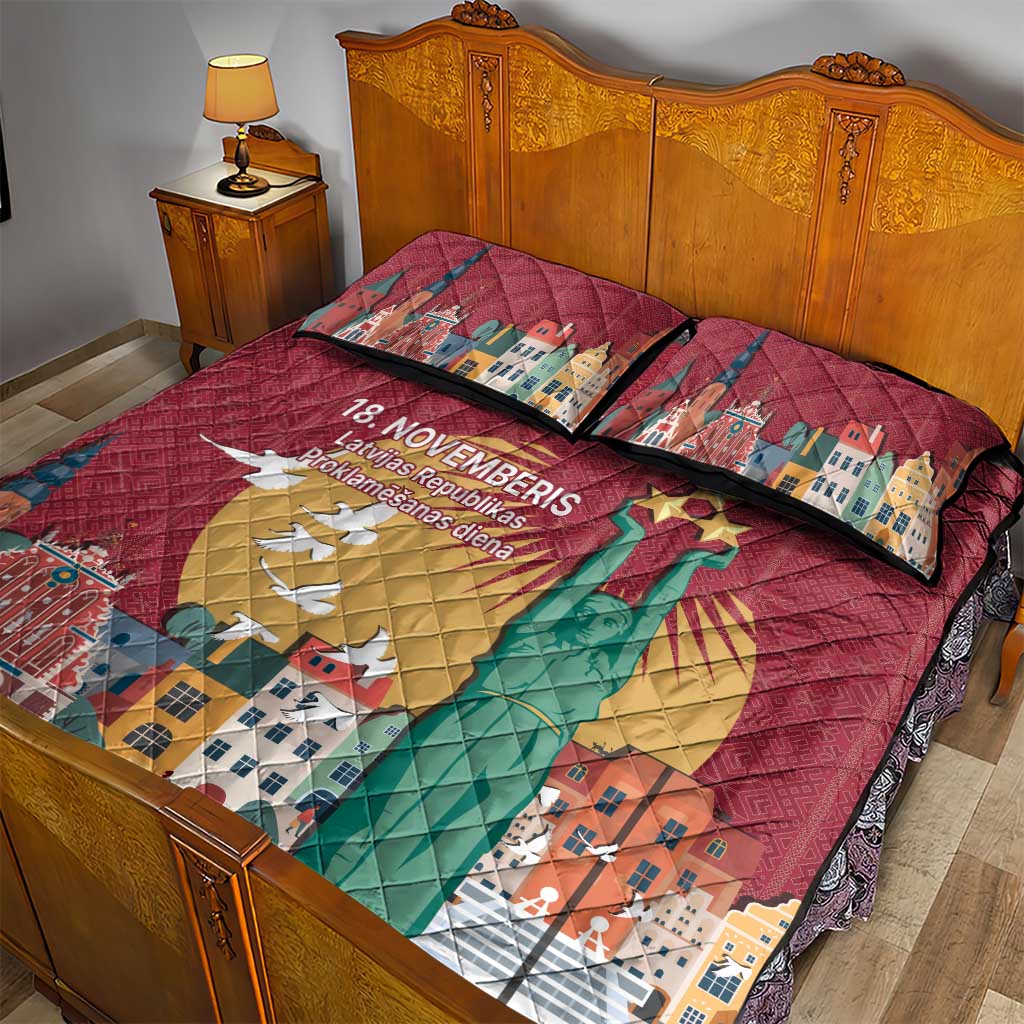 Latvia Independence Day Quilt Bed Set Latvija with Freedom Monument