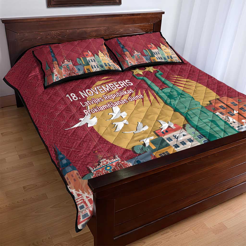 Latvia Independence Day Quilt Bed Set Latvija with Freedom Monument