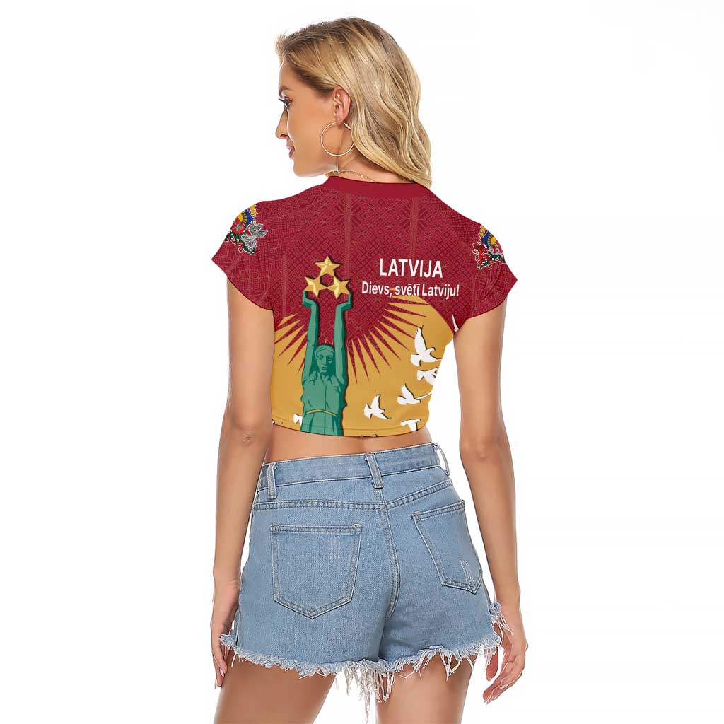 Latvia Independence Day Raglan Cropped T Shirt Latvija with Freedom Monument
