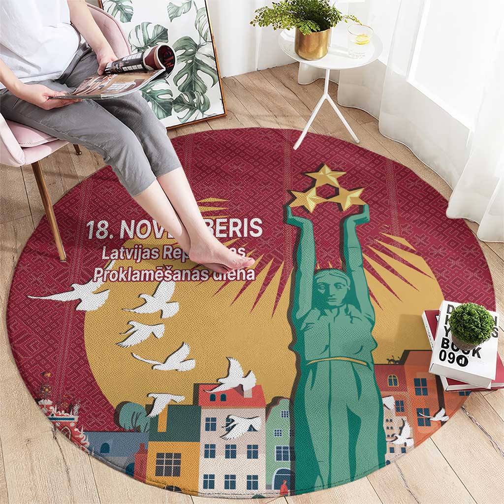 Latvia Independence Day Round Carpet Latvija with Freedom Monument