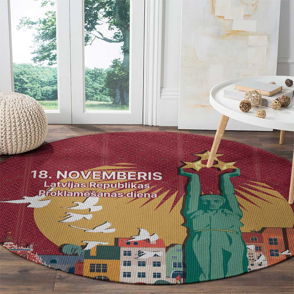 Latvia Independence Day Round Carpet Latvija with Freedom Monument