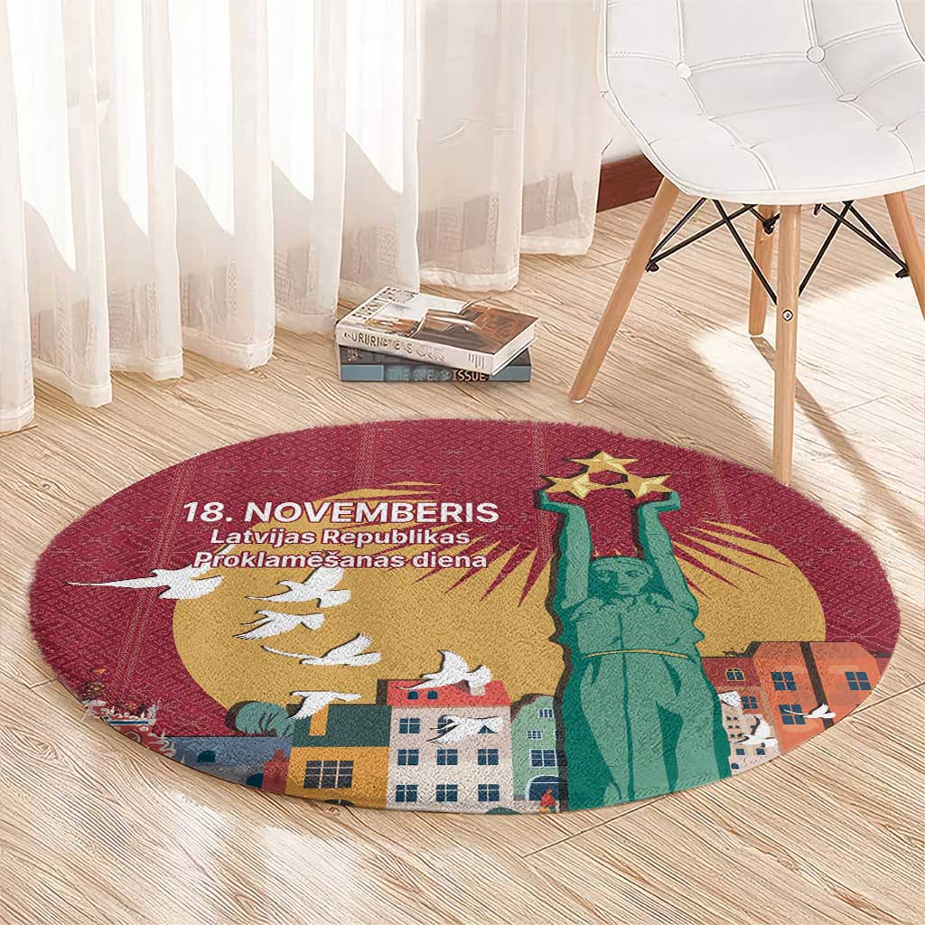 Latvia Independence Day Round Carpet Latvija with Freedom Monument