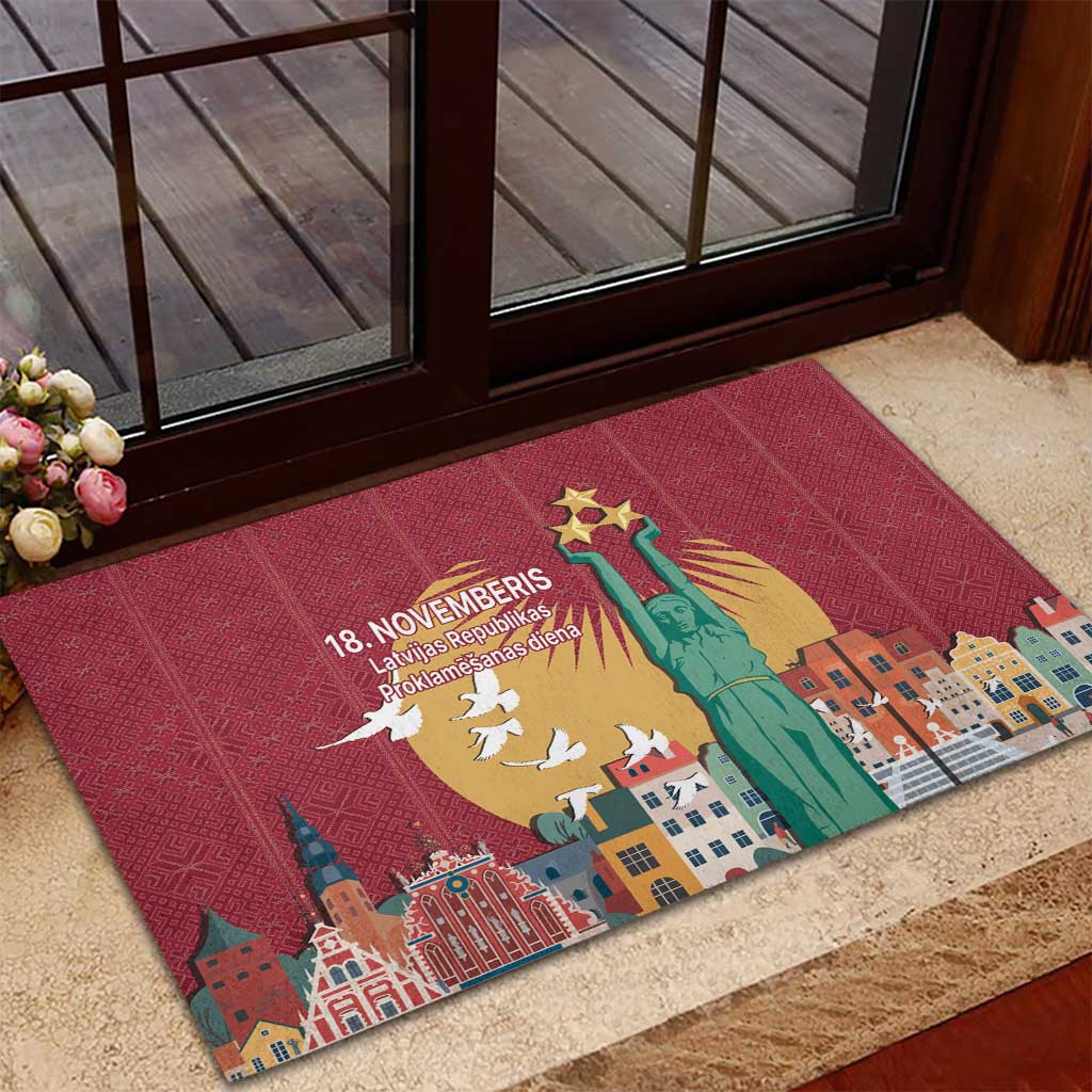 Latvia Independence Day Rubber Doormat Latvija with Freedom Monument